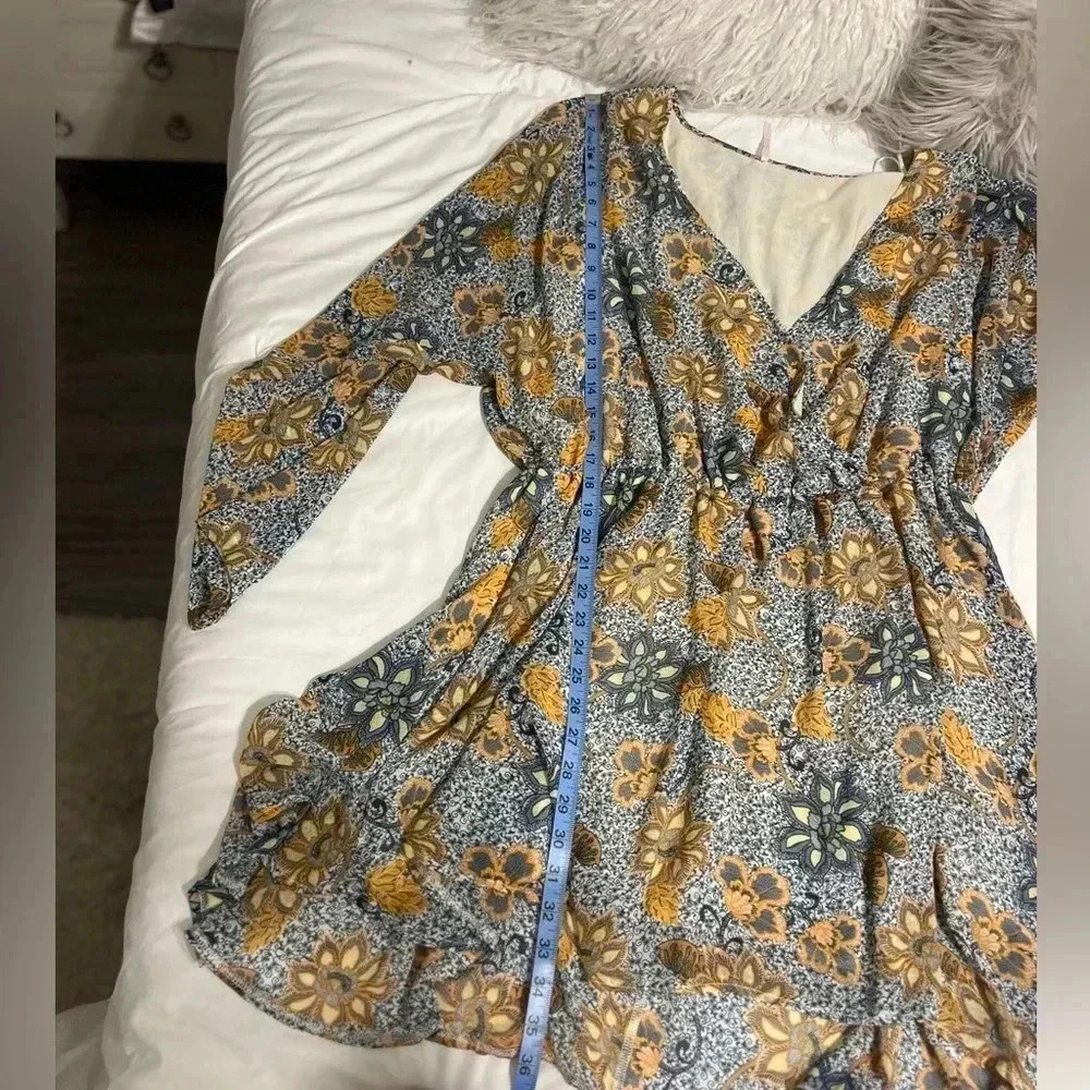 Free People Gray and Mustard Floral Wrap Mini Dress - Picture 7 of 15